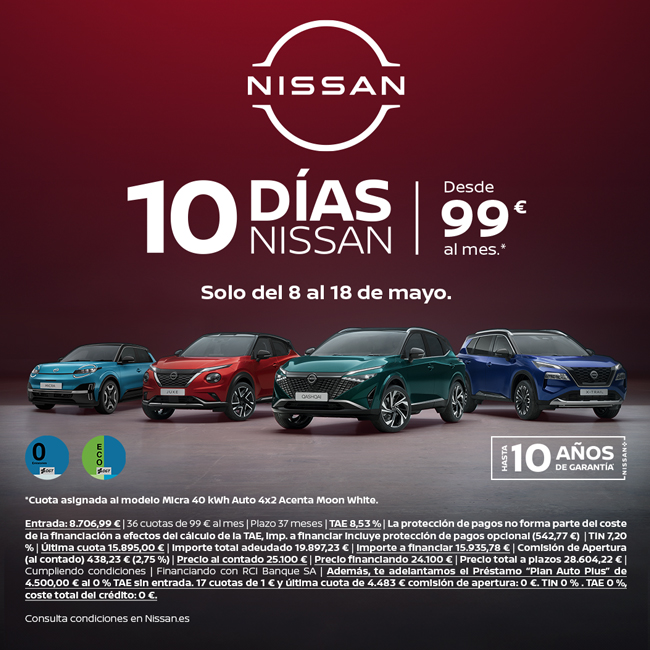 10 Días Nissan en Marcos Automoción: ofertas en modelos Qashqai, Micra, Juke, X-trail y Ariya.